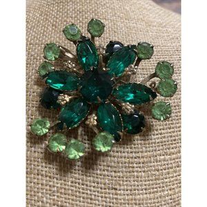 Vtg Rhinestone Pin Brooch Marquis Emerald Green